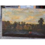 An early 19th century Naive oil on canvas, view of Golder Farm Oxfordshire, 30" x 48", in gilt frame