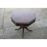 A mahogany octagonal top table, fitted four drawers, on turned column and quadruple splay support,