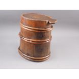 A 19th century coopered pine barrel firkin and cover, 11 1/2" high