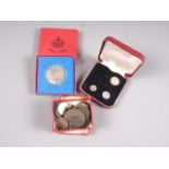 A 1939 part Maundy money set, a number of British and world coins and a boxed commemorative