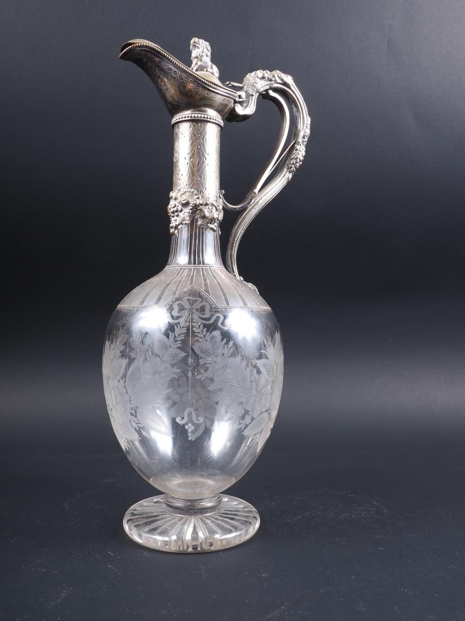 A late 19th century silver mounted claret jug with shell engraved decoration, 11 1/2" high (chip - Image 5 of 6