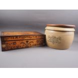 A Doulton Lambeth bread crock with matched lid, 8 1/2" high x 12 1/4" dia, and a rosewood and