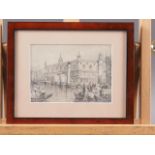 A 19th century pencil and white, view of Ducal Palace Venice, 4" x 5 1/2", in mahogany frame
