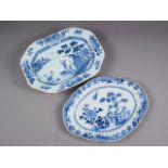 A Chinese blue and white octagonal platter with figure, landscape and floral border decoration, 14