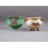 A Fielding's Crown Devon bowl, on gilt feet, 6 1/2" dia, an Adams octagonal bowl with reserved