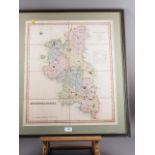 Henry Teesdale: a 19th century hand-coloured map of Buckinghamshire, in Hogarth frame