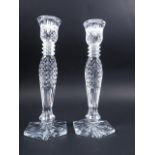 A pair of Waterford pillar candlesticks, 10" high