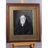 W Luker, 1896: pen, ink and wash, portrait of "Uncle John", 12" x 9 1/2", in oak strip frame