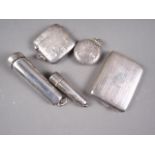 A silver book match case, a silver vesta case, a silver cased fob watch and two silver cheroot