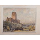 A C Brocklebank: watercolours, "Liverpool Cathedral", 11 1/4" x 15 1/2", in gilt frame