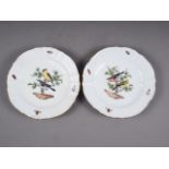 A pair of Meissen shaped osier bordered cabinet plates with bird, tree and insect decoration, 9" dia