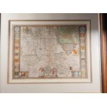 John Speed: a 17th century hand-coloured map of Oxfordshire, in strip frame