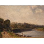 English early 19th century: oil on board, Thames view, 6" x 9 1/2", in gilt frame