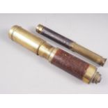 A 19th century leather clad brass four-draw telescope and a smaller similar