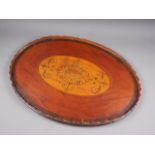 A mahogany banded and satinwood inlaid oval gallery tray, 29" wide