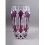 A Bohemian style cut amethyst overlaid glass vase, 10 1/2" high