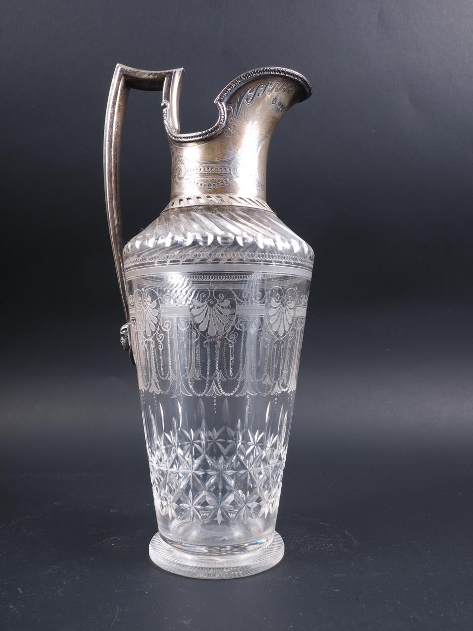A late 19th century silver mounted claret jug with shell engraved decoration, 11 1/2" high (chip - Image 6 of 6