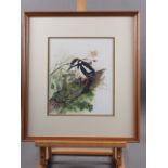 Jackie Viner: watercolours, "Greater Spotted Woodpecker", 10 1/4" x 8 1/4", another by the same