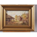 H Hermann: watercolour sketch, farmyard, 6 1/2" x 10" in gilt frame