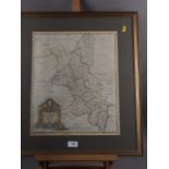 Robert Morden: an 18th century hand-coloured map of Buckinghamshire, in gilt strip frame