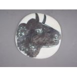 A Pablo Picasso faience plaque, "Profil De Taureau", 1956, 10" dia (plate has been in half and has