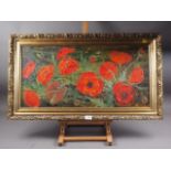 Shirley Carol: an impasto oil, "Poppies", 14" x 29", in gilt frame