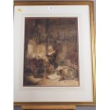 H Billiz: watercolours, "The Alchemist", 17" x 13", in gilt strip frame