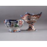 A 19th century Minton "Amherst Japan" pattern bowl, 9 1/2" dia, and an Imari openwork stand, 9