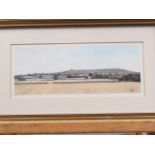 Steve Cooke: watercolours, Wiltshire landscape, 3 1/4" x 8 1/4", in gilt frame, and a floral
