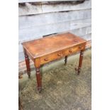 A mahogany side table, fitted two drawers, on turned supports, 34" wide x 17" deep x 26" high