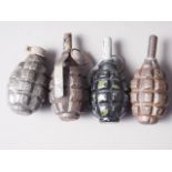 Four inert WWI "pineapple" grenades, various models