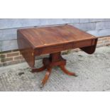 An early 19th century mahogany and satinwood banded sofa table, fitted two frieze drawers, on square