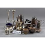 A quantity of silver plate, including a cigarette box, coffee pots, two gravy boats and other items