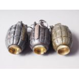 An inert Mills No 5 MK 1 grenade, by Falkirk 7/16, and two others, Hawkings & Co Ltd Birmingham 10/