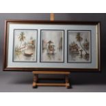 PCH: a set of three watercolour studies, Indonesian scenes, in common frame