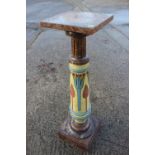 An early 20th century Egyptian carved and painted torchere stand, 12" square x 46" high