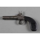 An early 19th century box lock percussion cap pocket pistol with ebonised grip, 7" long overall