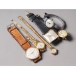 A lady's Regency 9ct gold wristwatch, a gentleman's Oris manual wind wristwatch (overwound) and four