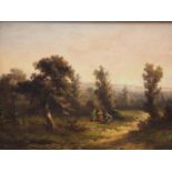 A 19th century Norwich school oil on canvas, figures in a landscape, John Noot gallery label