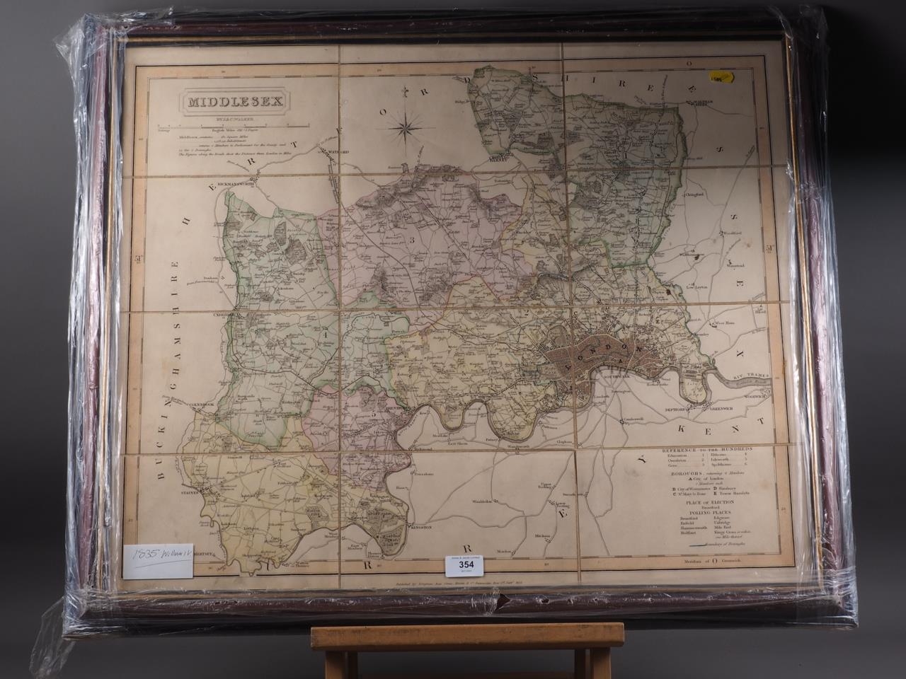 B Y J & C Walker: a 19th century hand-coloured map of Middlesex, in wooden strip frame - Image 2 of 4