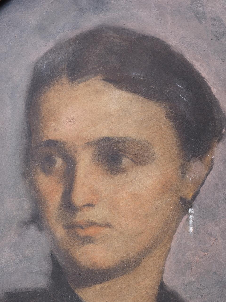 Continental School: pastels, portrait of an unknown woman, 19" x 15", in oval gilt frame - Image 2 of 2