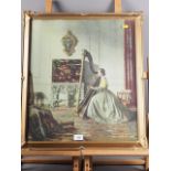 After Campbell Taylor: a pair of colour prints, "Lady with Harp" and "The Sampler", in gilt