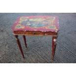 A Venetian painted occasional table, fitted one drawer, on square taper supports, 23 1/2" long x