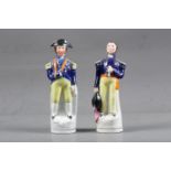 A pair of 19th century Staffordshire figures, the Duke of Wellington, 6 1/2" high, Pugh c234 plate