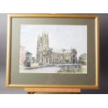 Jane Pearson: watercolours, "Beverley Minster", 10 3/4" x 15", in gilt strip frame, a Russell