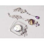 An Edwardian necklace, set amethyst coloured stones, another necklace and a pendant watch, on chain