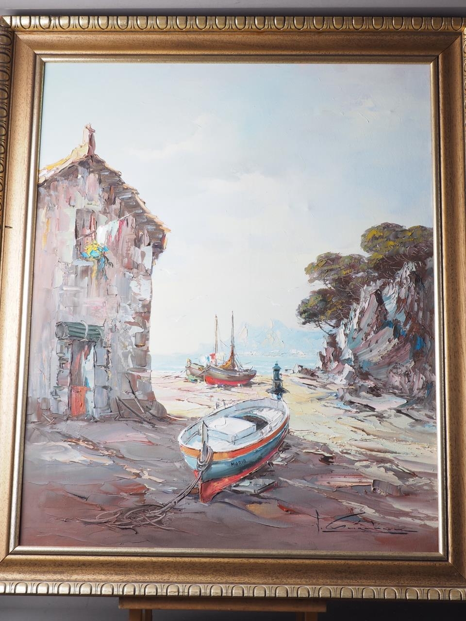 Continental School: a pair of oils, coastal scenes with houses, moored boats and distant - Image 3 of 6