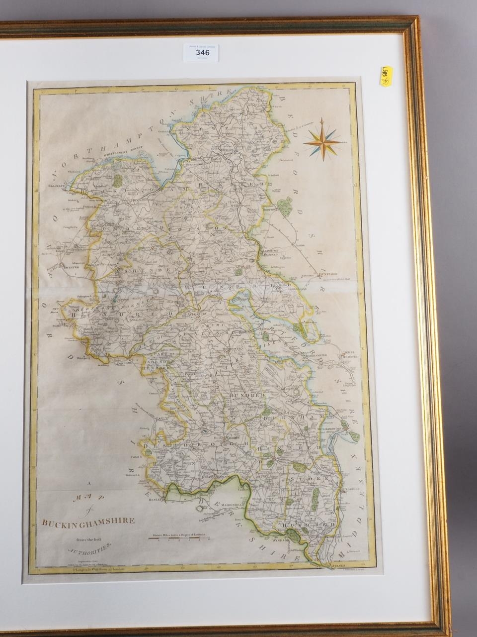 John Cary: a late 18th/early 19th century hand-coloured map of Buckinghamshire, in gilt strip frame