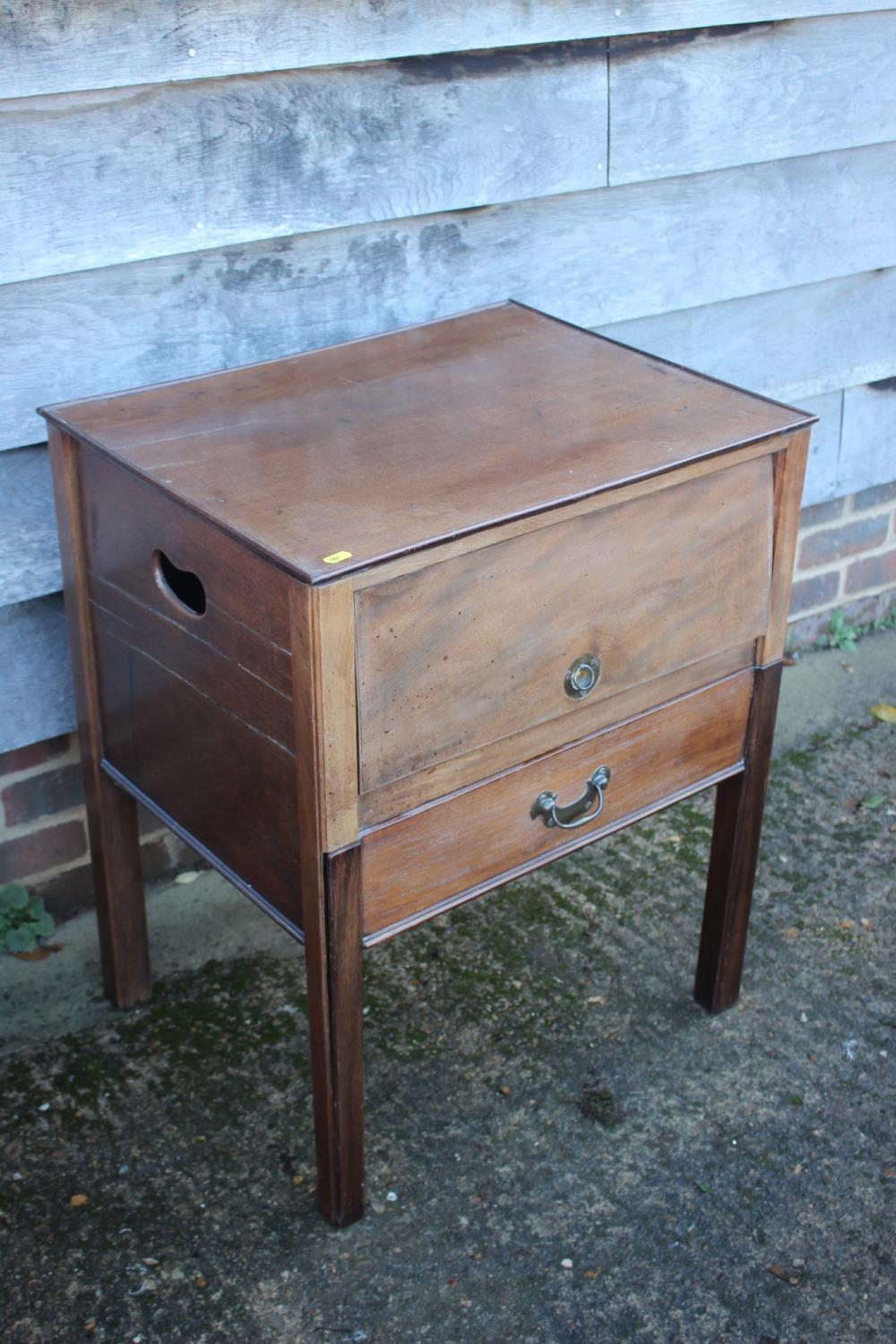 A 19th century bedside cupboard with lift up top and faux drawer, 24" wide x 18" deep x 30" high