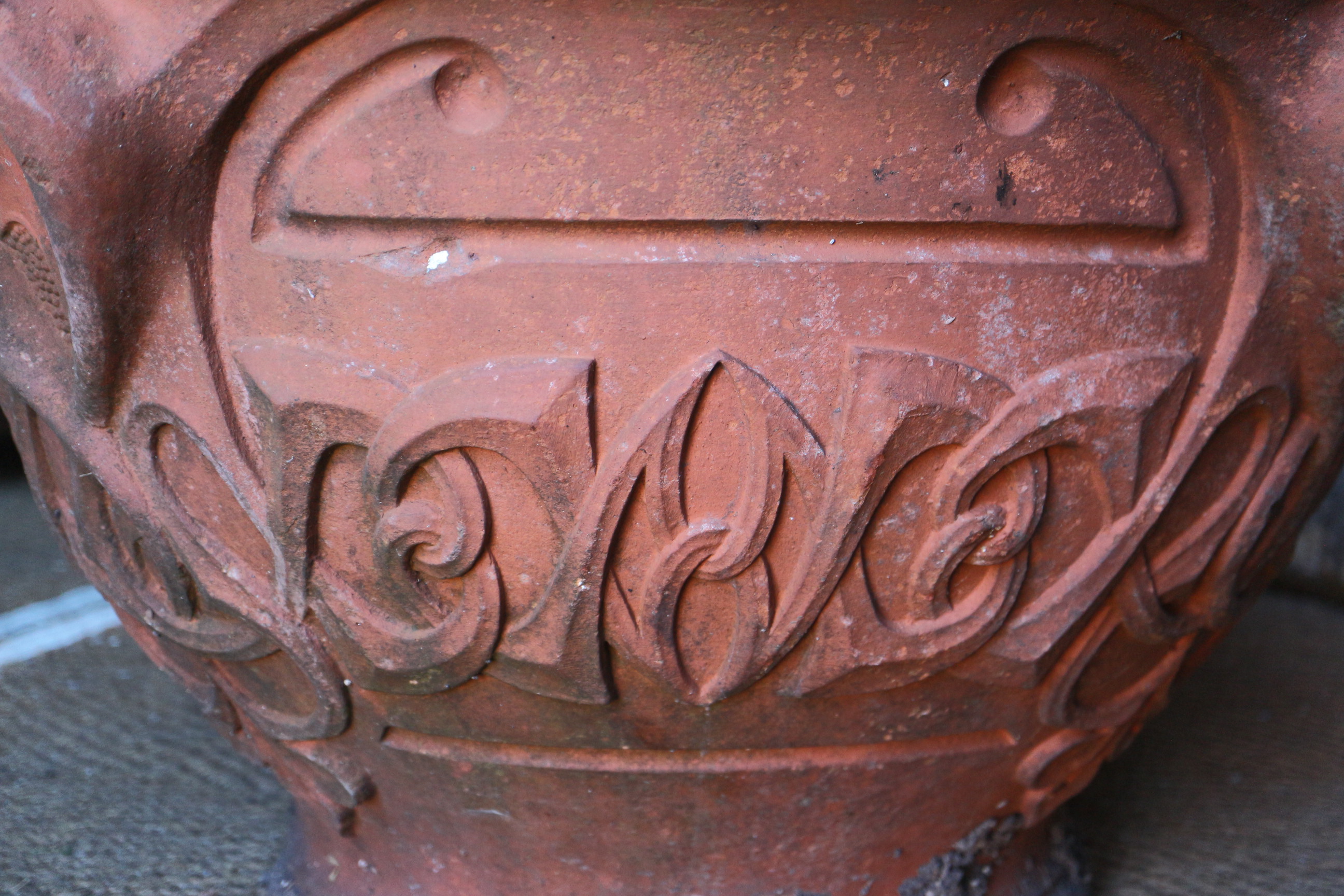 An Art Nouveau terracotta relief decorated planter, 26" dia - Bild 2 aus 9